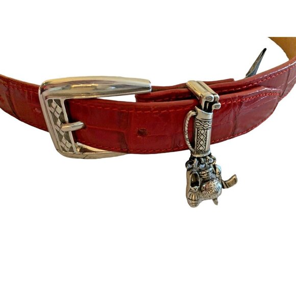 Brighton Golf Charm Croc Embossed Red LEATHER Belt Medium 30 Excellent - Picture 1 of 6